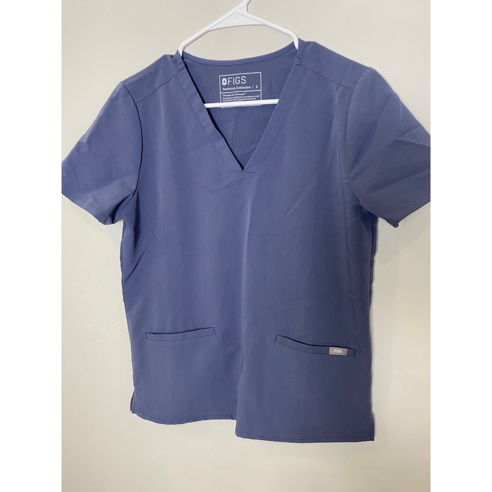 FIGS Technical Collection Blue V-Neck Scrub Top Womens Small Short Sleeve